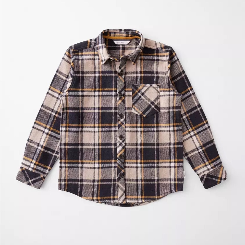 Kids Plaid THICK Flannel jacket - Black, Yellow, and Cream from BUCKLE